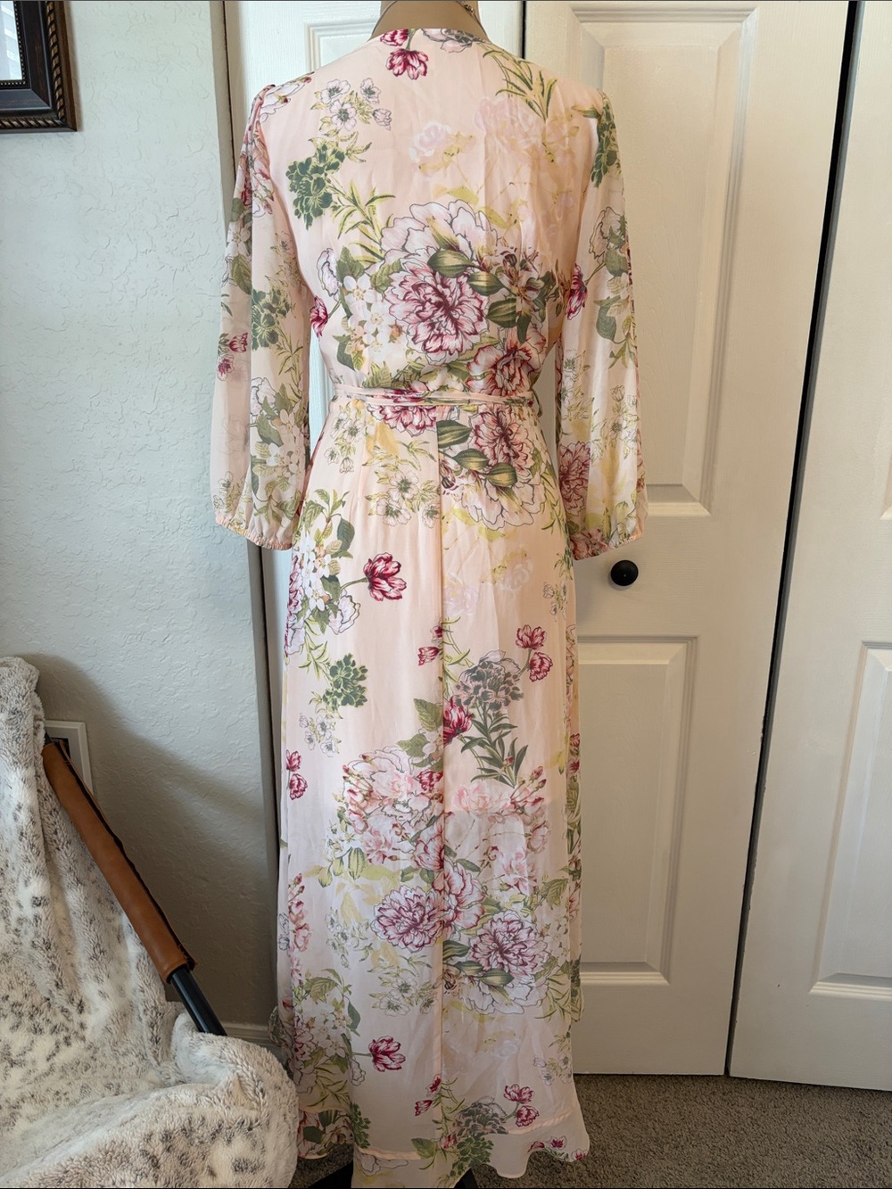 New York and Company floral maxi wrap dress 3/4 sleeve ruffle size extra small - Picture 8 of 11
